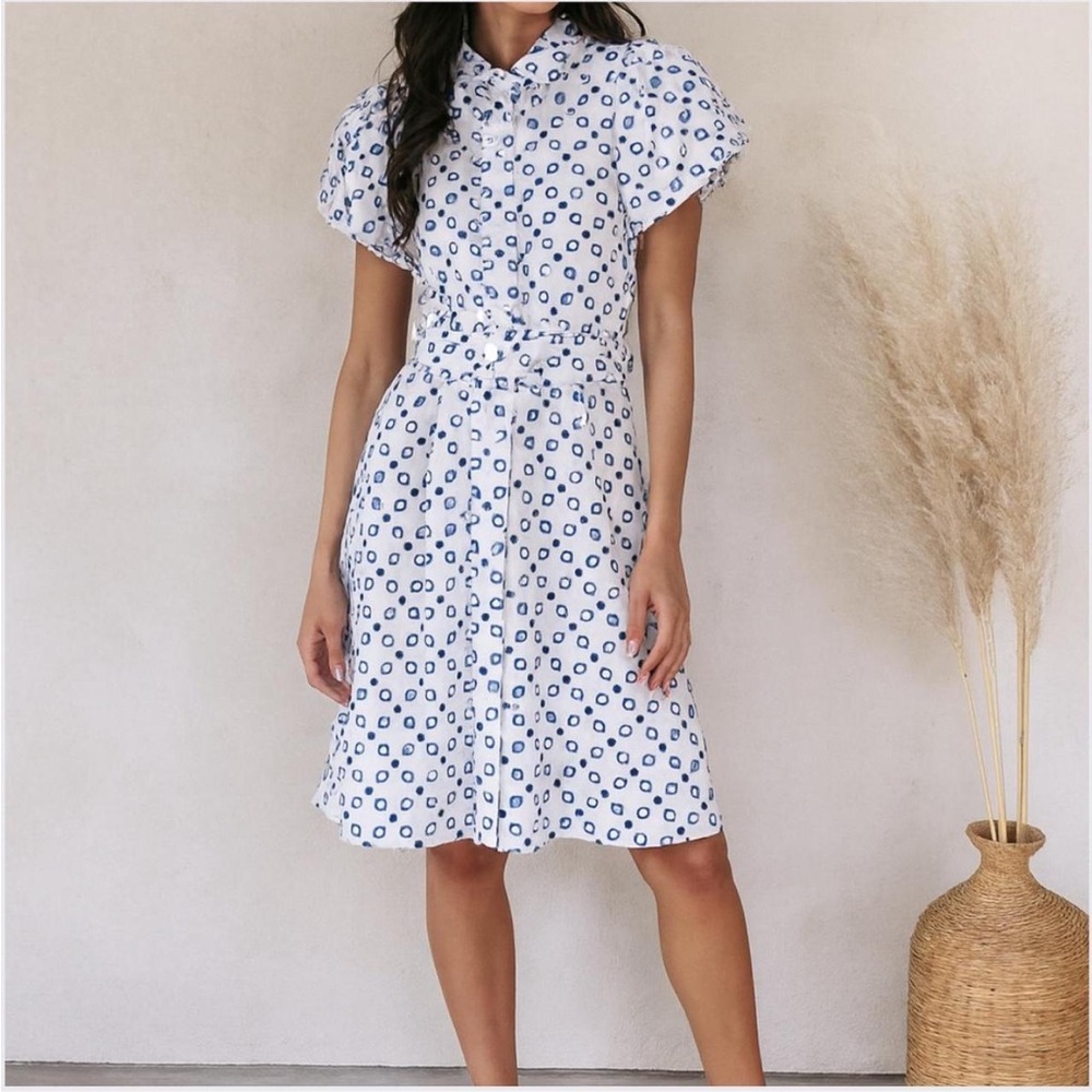 ALEXIS Target Isaias Dot Tulip Sleeve Embroidered Shirt Dress NWOT